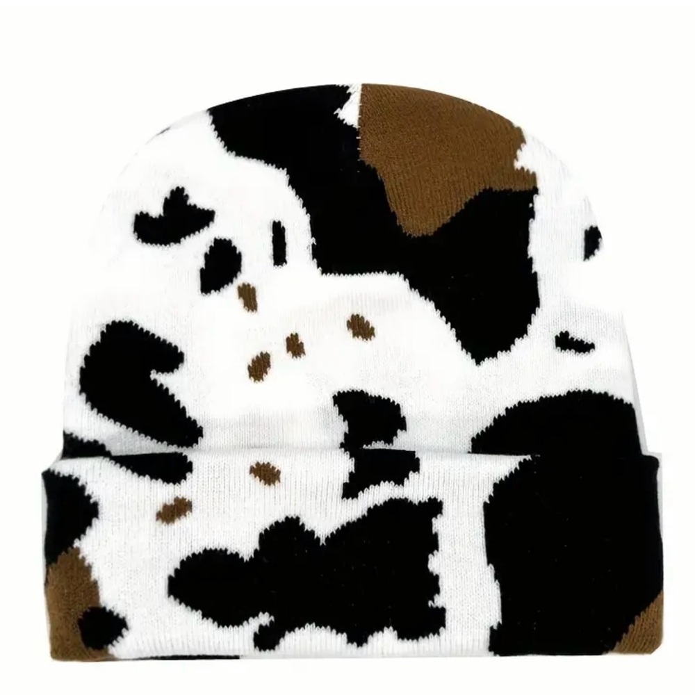 New cow print beanie